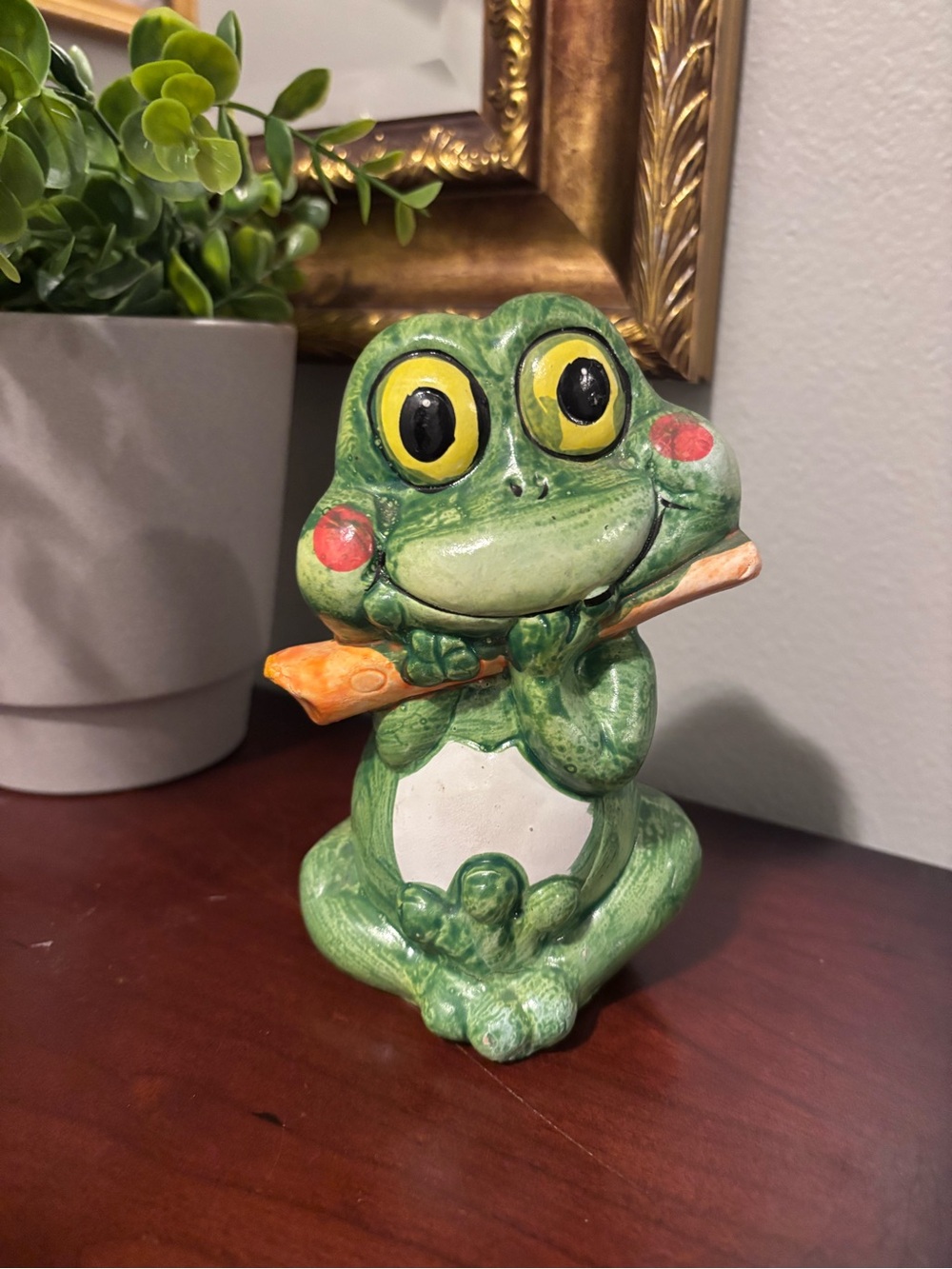 Vintage Whimsical Green Frog Bank